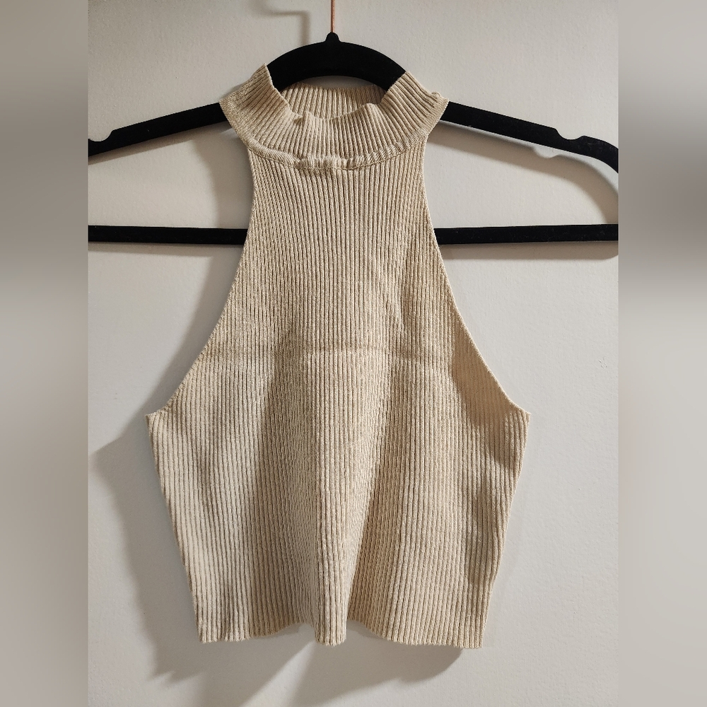 SHEIN Cropped Beige Ribbed Top